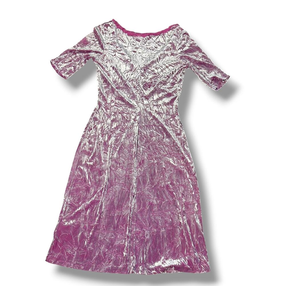 Vintage 90s Y2k Betsey Johnson New York Crushed Velvet Pink Sheath Dress Sz M - Picture 5 of 10
